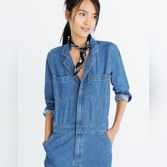 Madewell - Denim Coveralls Jumpsuit Zip-Up H6433 | Size Medium | Mid Phair Blue - Picture 6 of 14